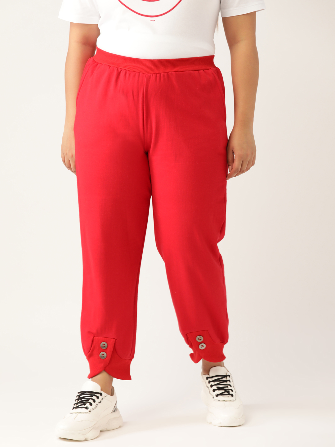 Women's Plus Size Red Solid Color Knitted Winter Trouser