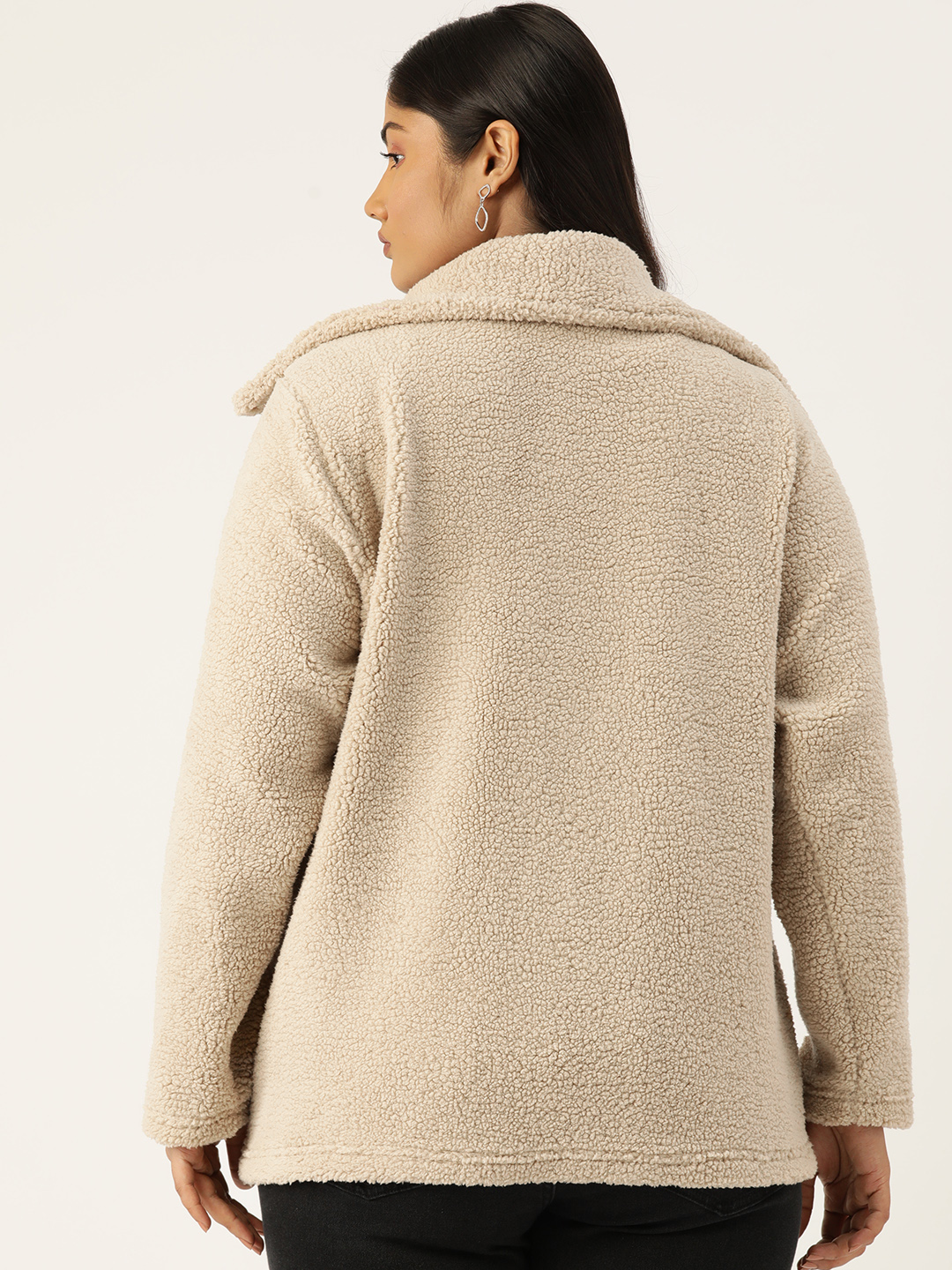Women's Plus Size Off White Color Teddy Winter Jacket