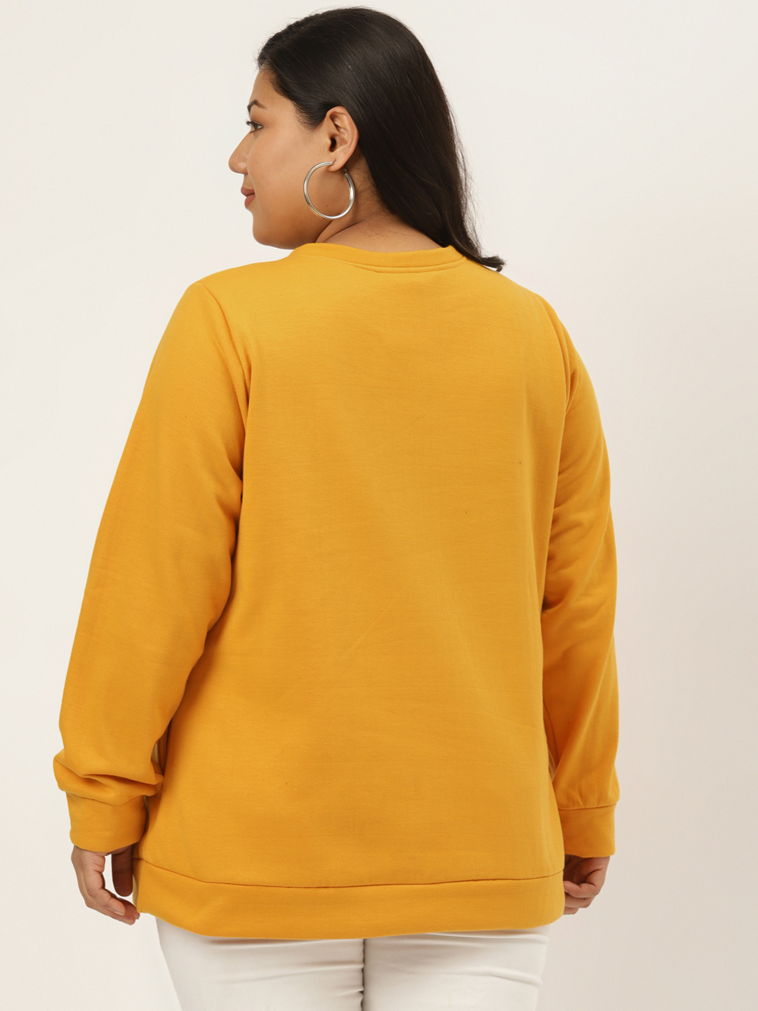 theRebelinme Plus Women's Mustard solid color knitted Fleece sweatshirt