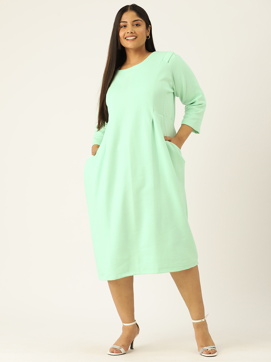 Women's Plus Size Sea Green solid color winter sheath knitted dress
