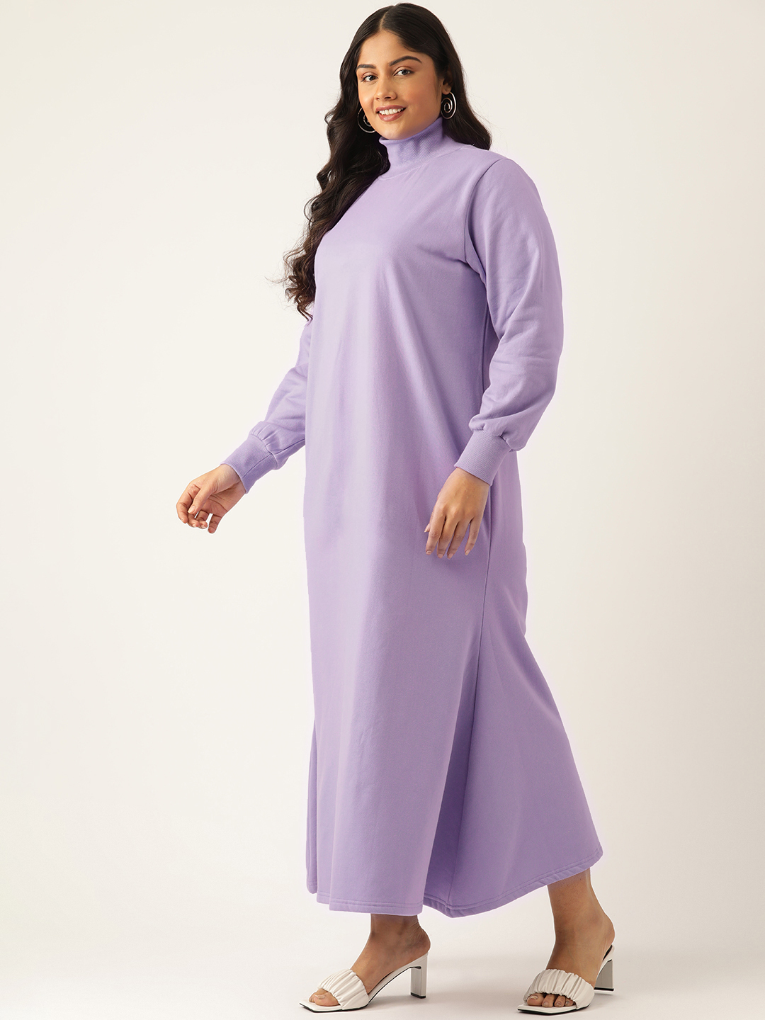 Women's Plus Size Lilac solid color knitted Fleece Maxi Dress