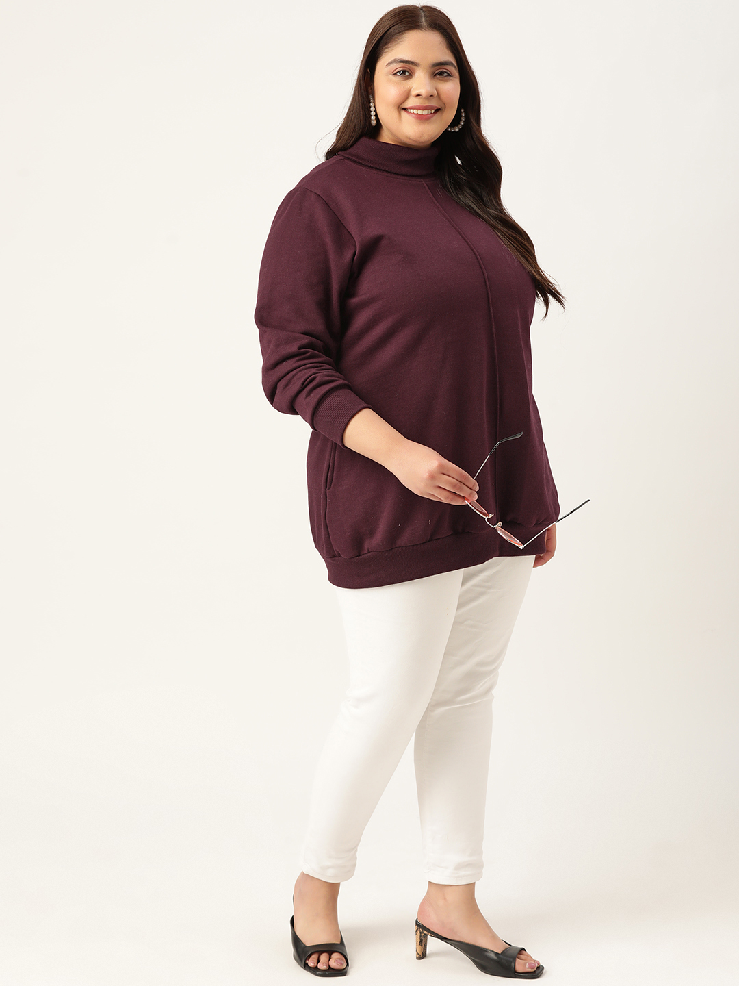 Women's Plus Size Plum Solid Color Fleece Winter Sweatshirt