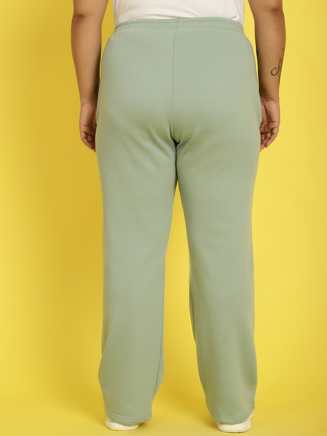 Women's Plus Size Light Green solid color knitted fleece trousers
