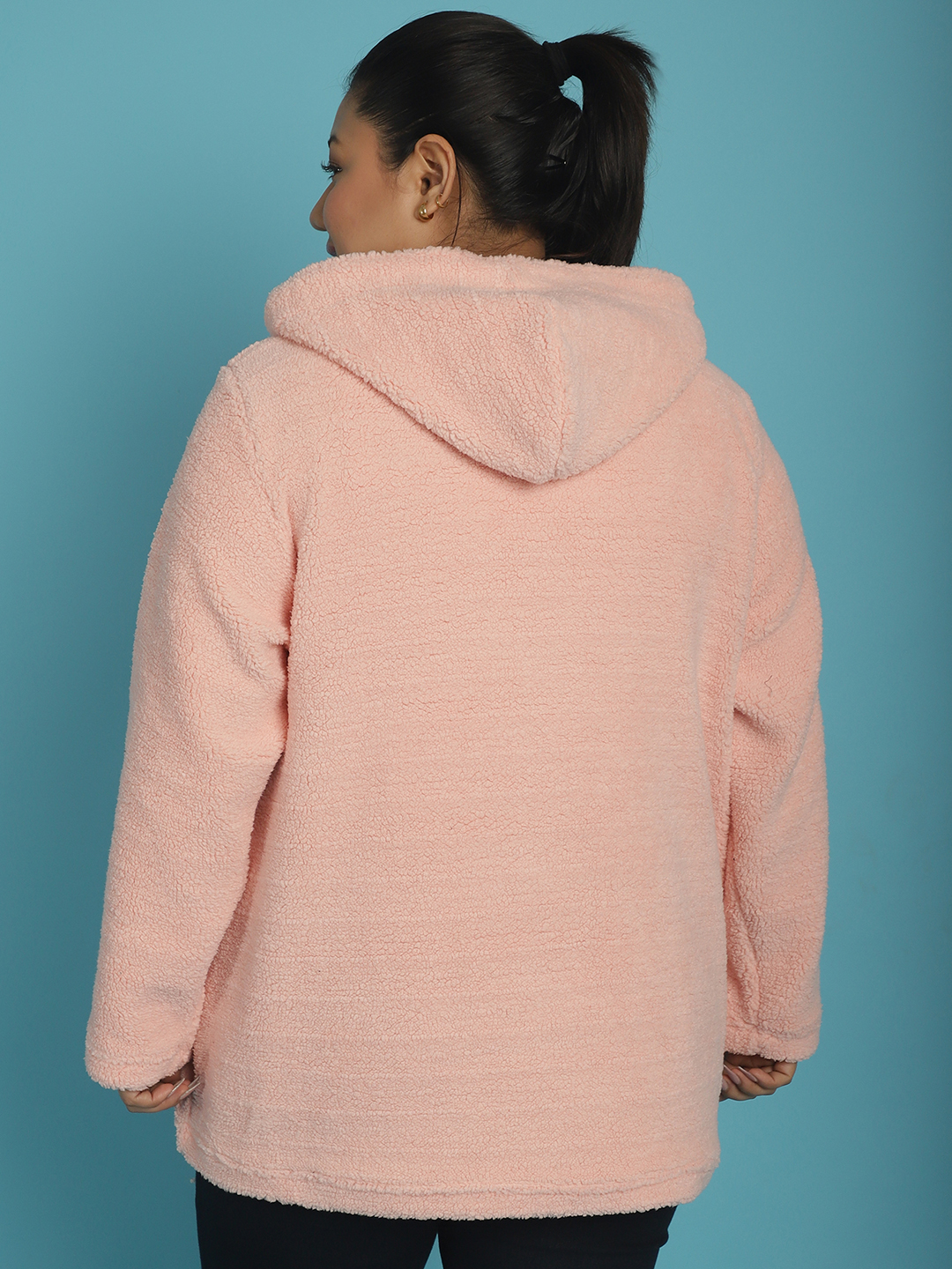 Women's Plus Size Pink solid color Teddy Sweatshirt