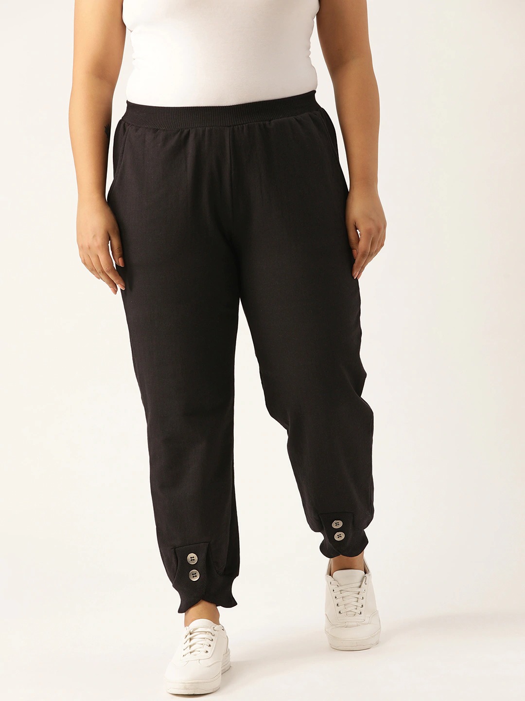 Women's Plus Size Black Solid Color Knitted Winter Trouser