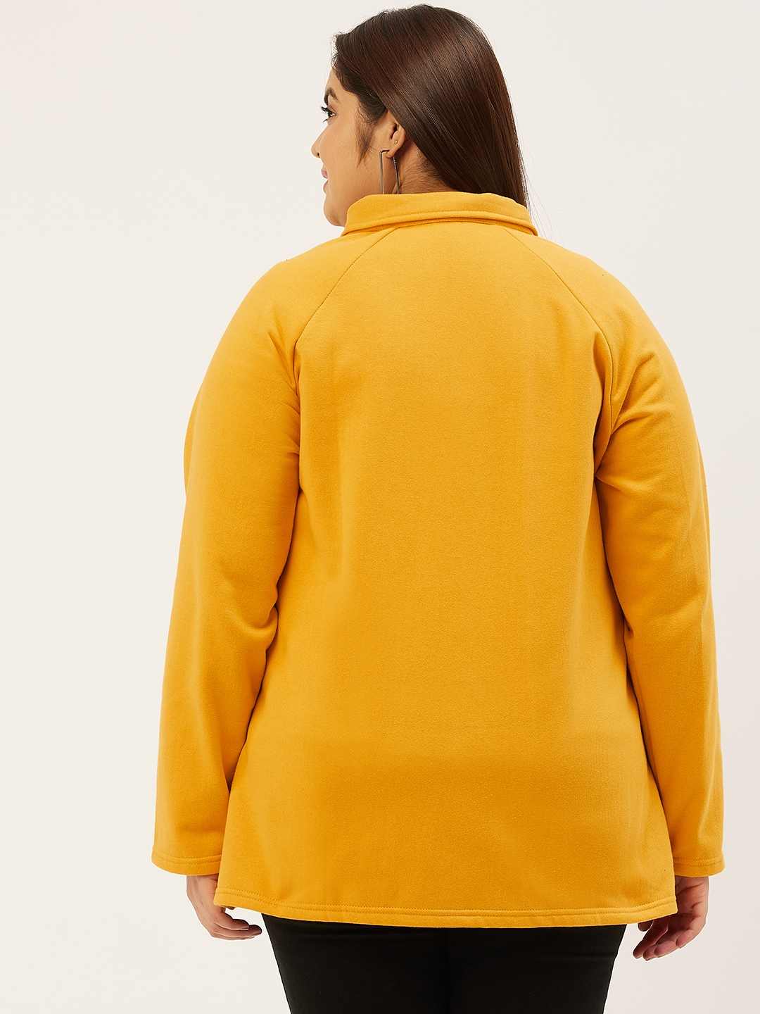 Women's Plus Size Mustard Solid Color Fleece Winter Tailored Jacket