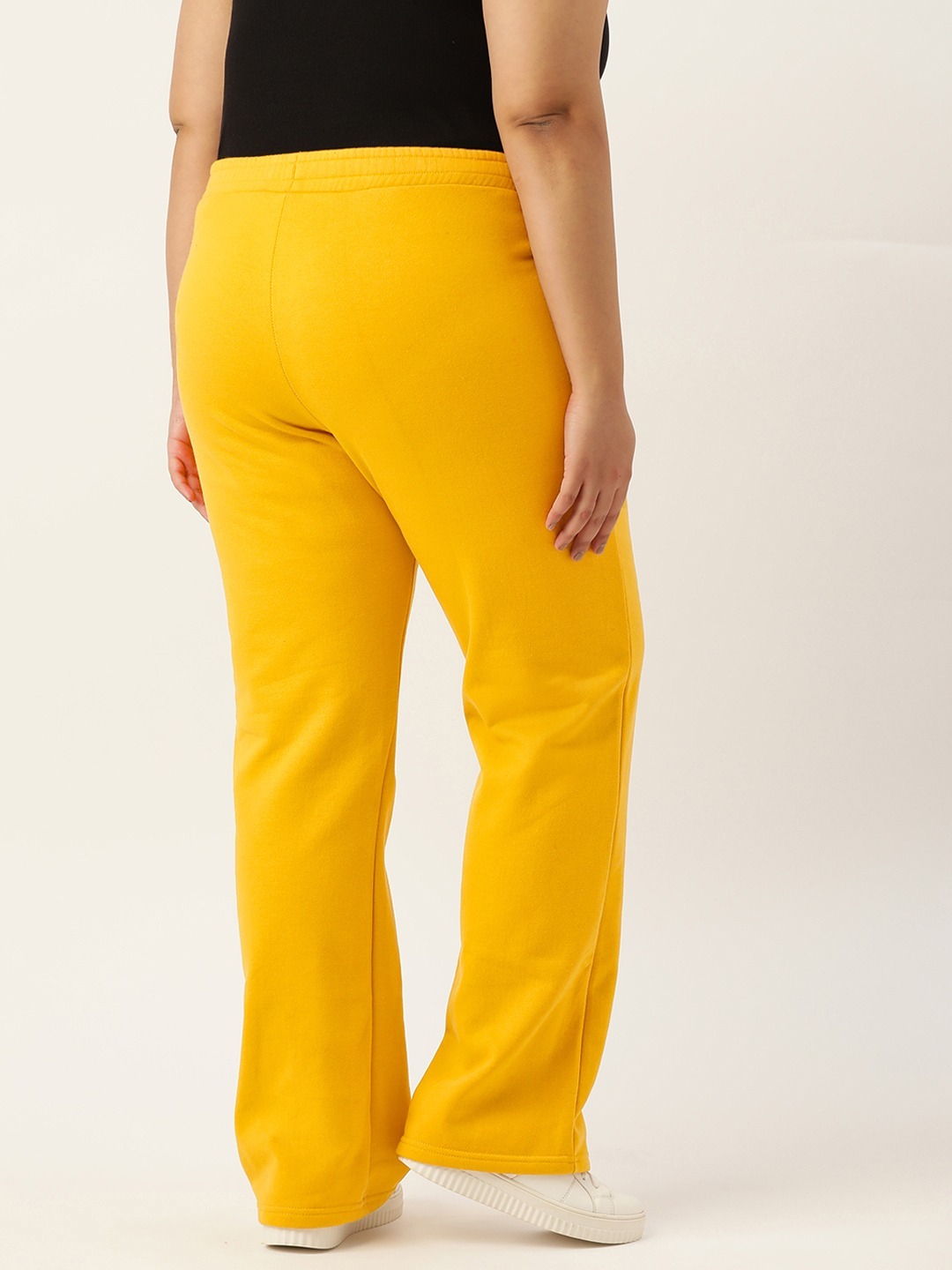 Women's Plus Size Mustard solid color knitted fleece trousers