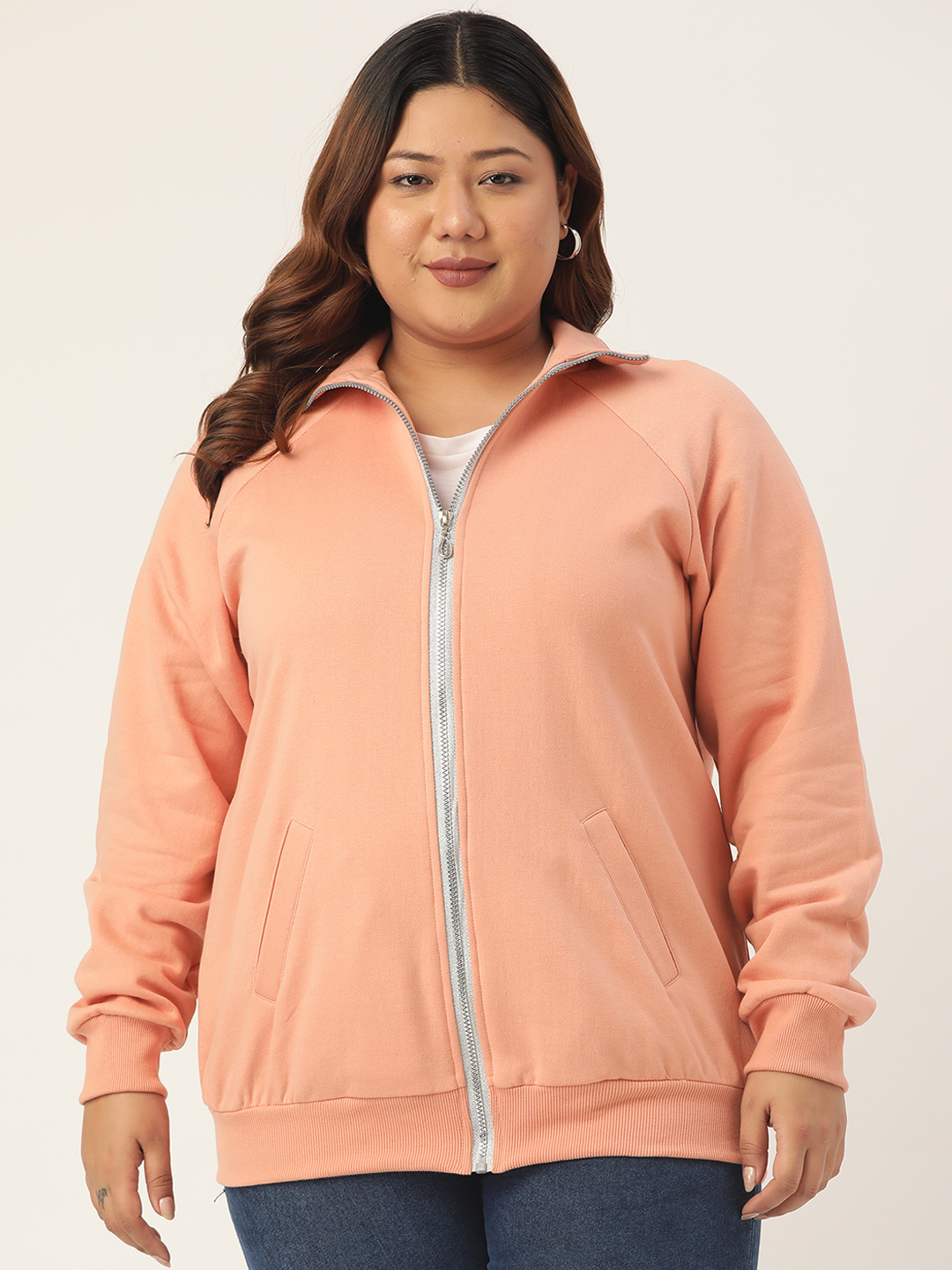 Women's Plus Size Pink Solid Color Fleece Winter Jacket