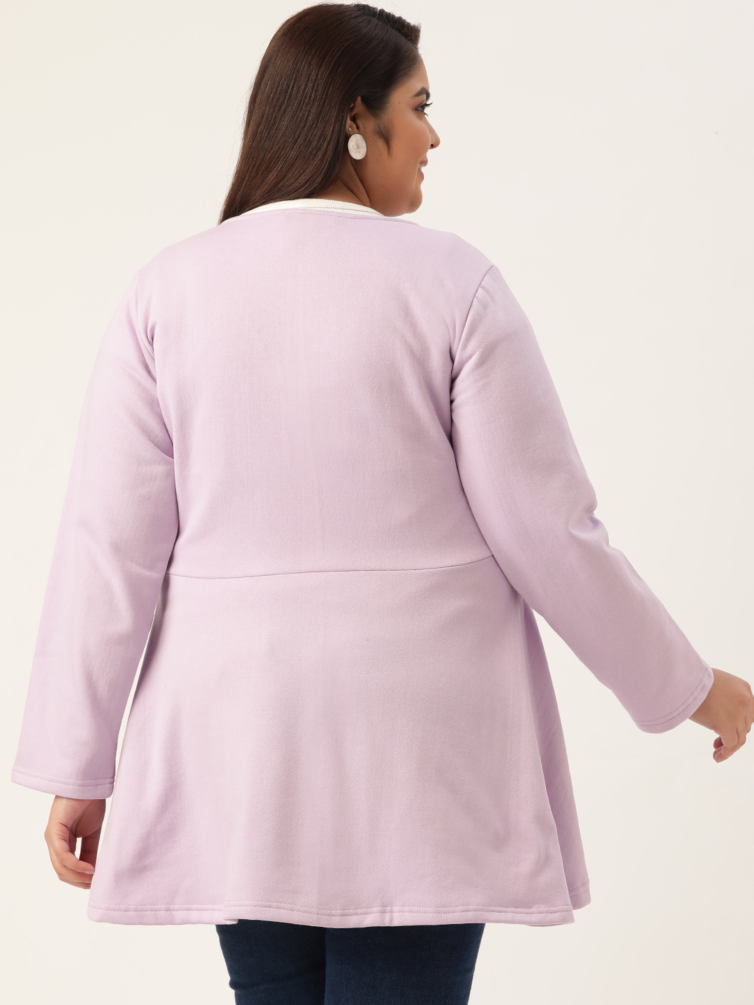 Women's Plus Size Lilac Solid Color Fleece Peplum Top