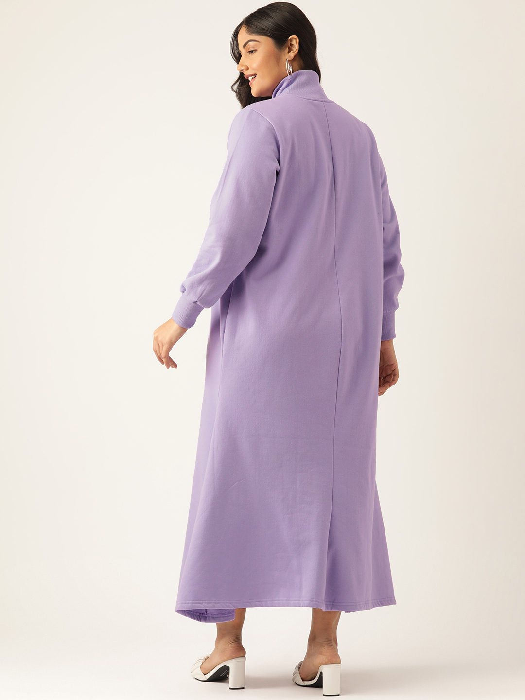 Women's Plus Size Lilac solid color knitted Fleece Maxi Dress