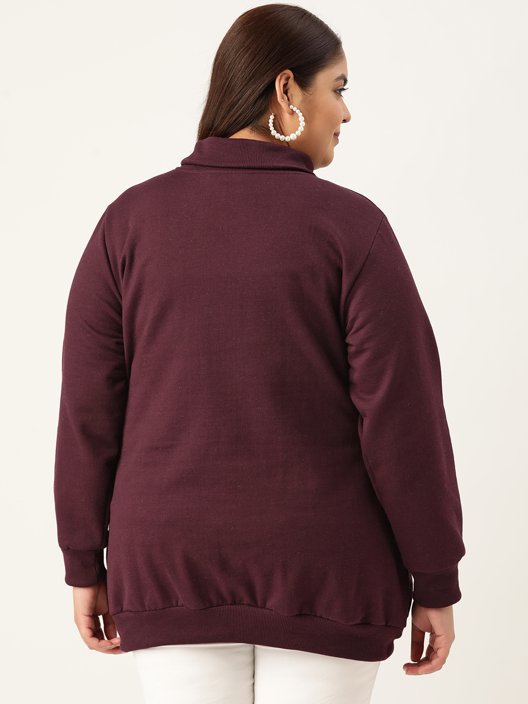 Women's Plus Size Plum Solid Color Fleece Winter Sweatshirt