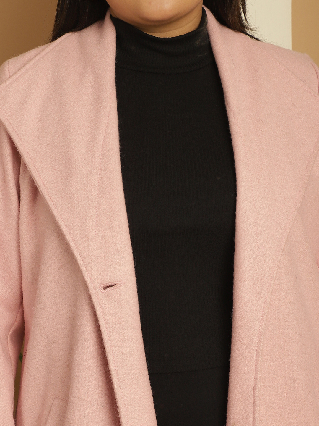 Women's Plus Size Pink Solid Color Single breasted Longline Felt Jacket