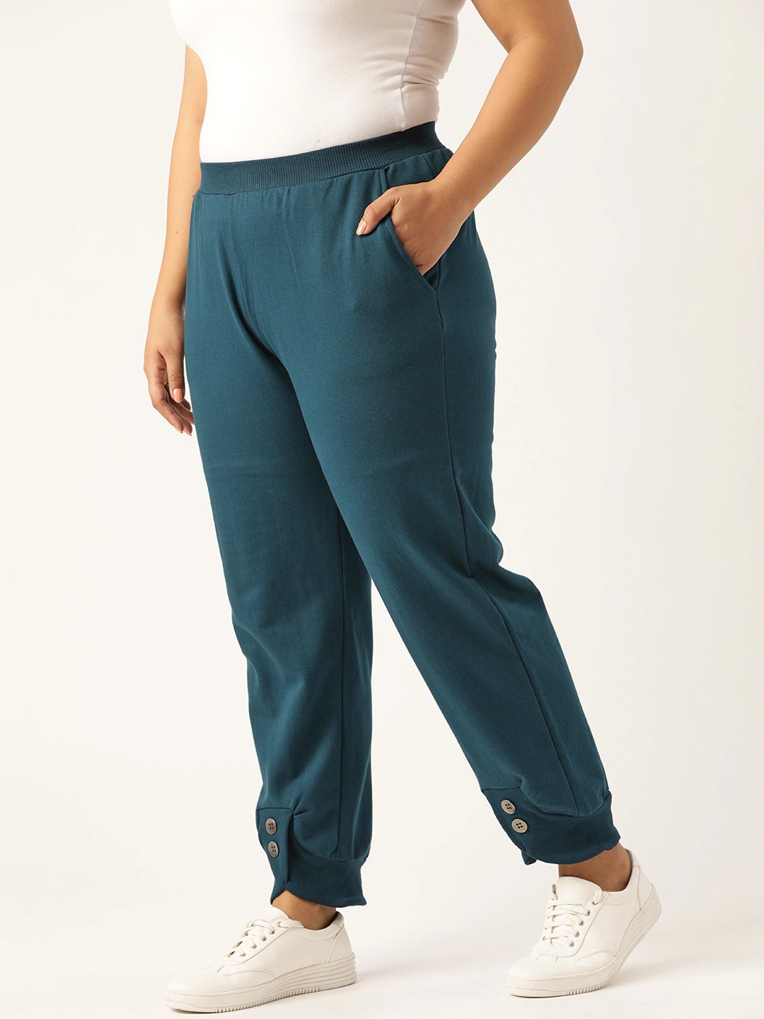 Women's Plus Size Teal Solid Color Knitted Winter Trouser