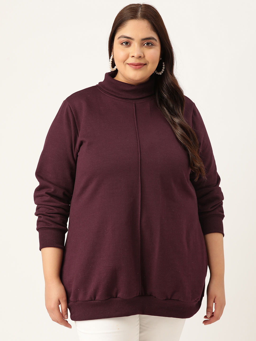 Women's Plus Size Plum Solid Color Fleece Winter Sweatshirt