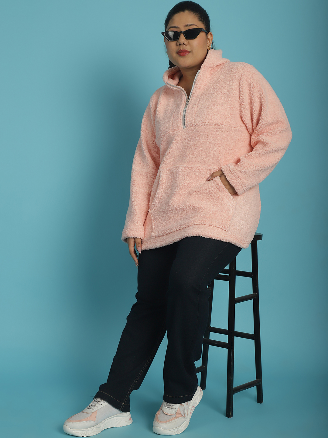 Women's Plus Size Pink solid color Teddy Sweatshirt