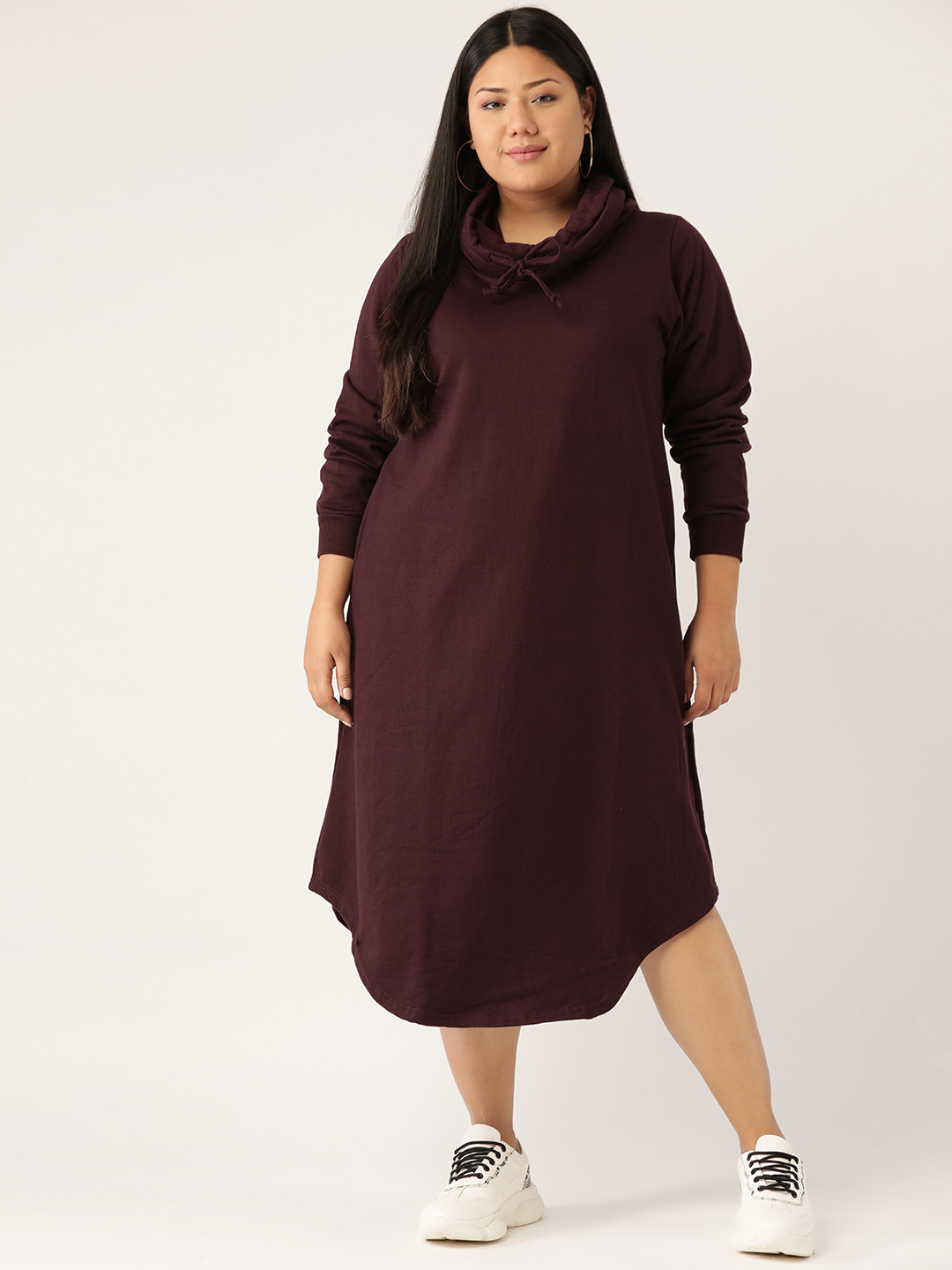 Women's Plus Size Plum Solid Color Fleece dress