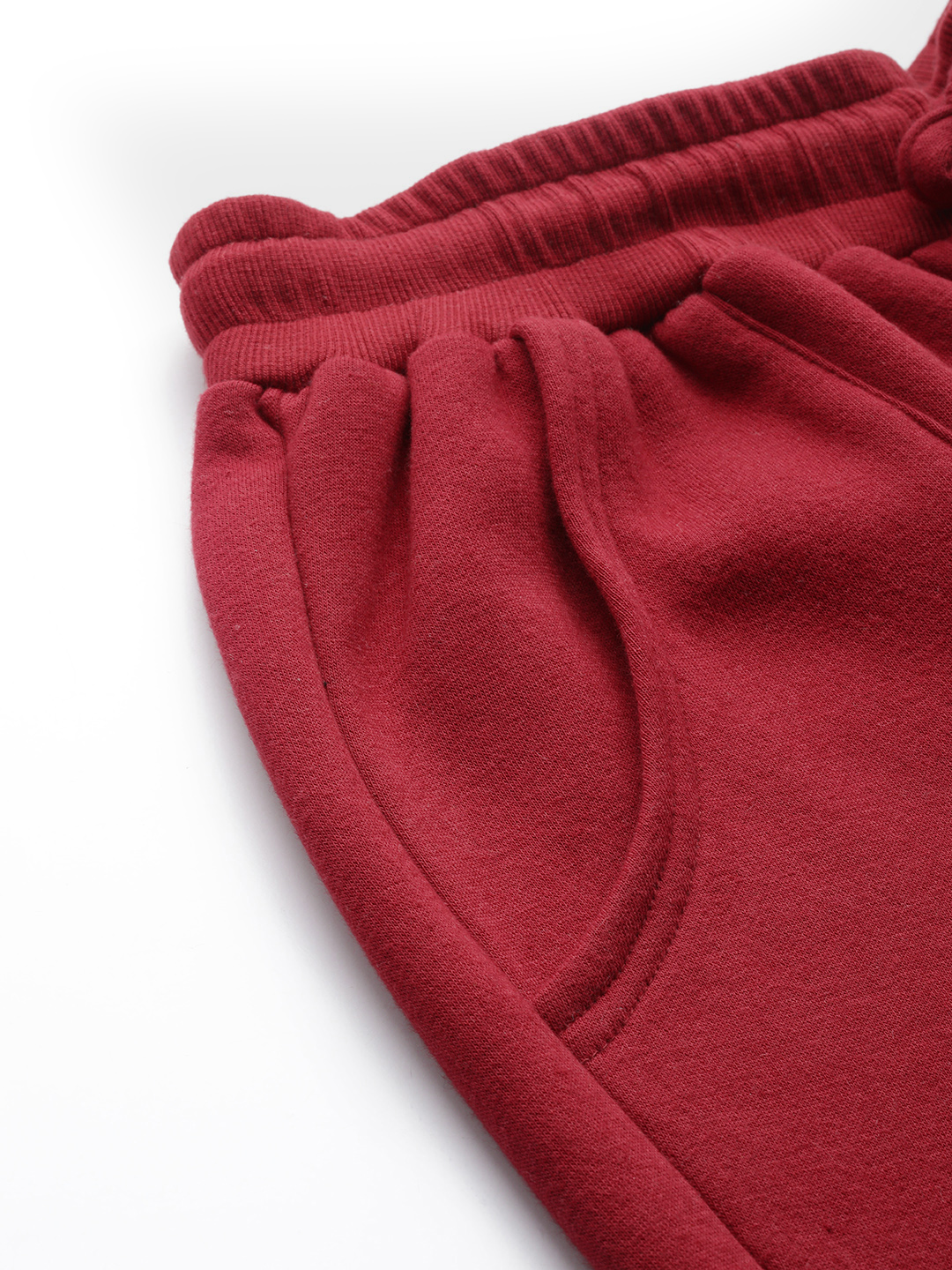 Women's Plus Size Maroon Solid Color Fleece Winter Tapered Trouser