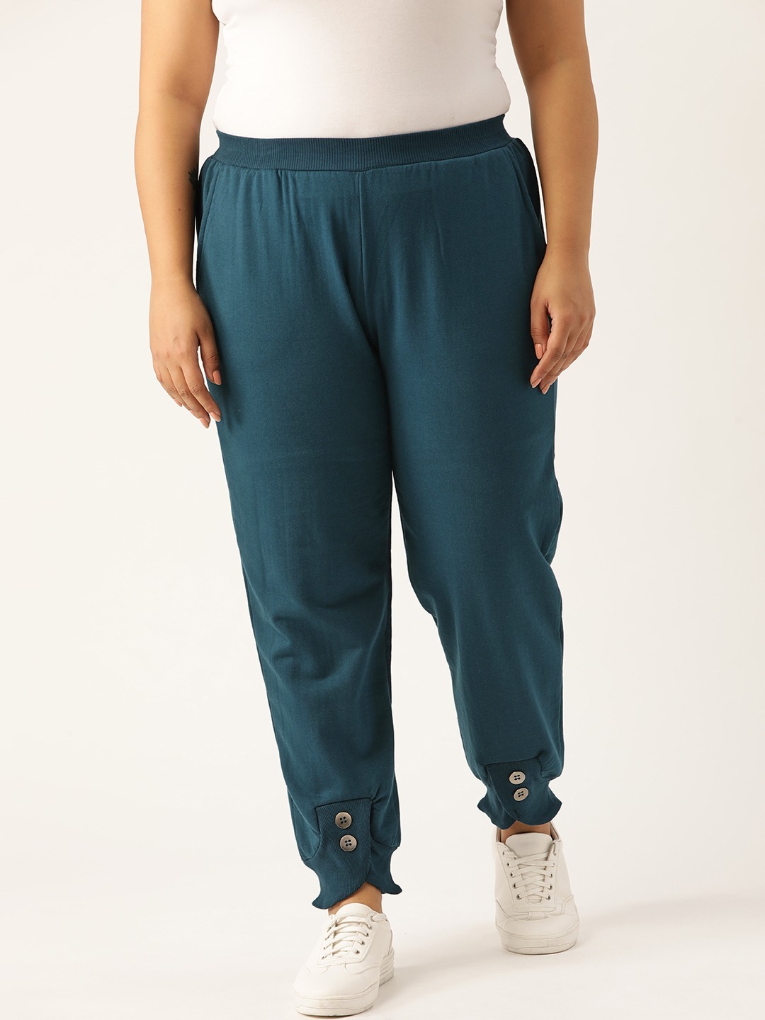 Women's Plus Size Teal Solid Color Knitted Winter Trouser