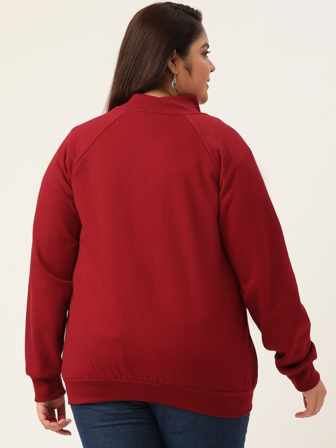 Women's Plus Size Maroon Solid Color Fleece Winter Jacket