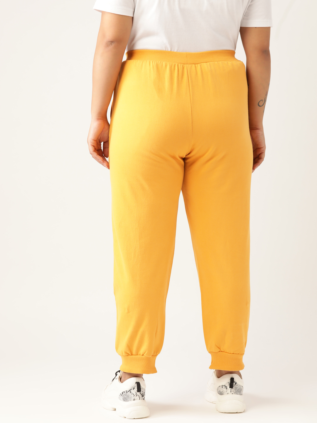 Women's Plus Size Mustard Solid Color Knitted Winter Trouser