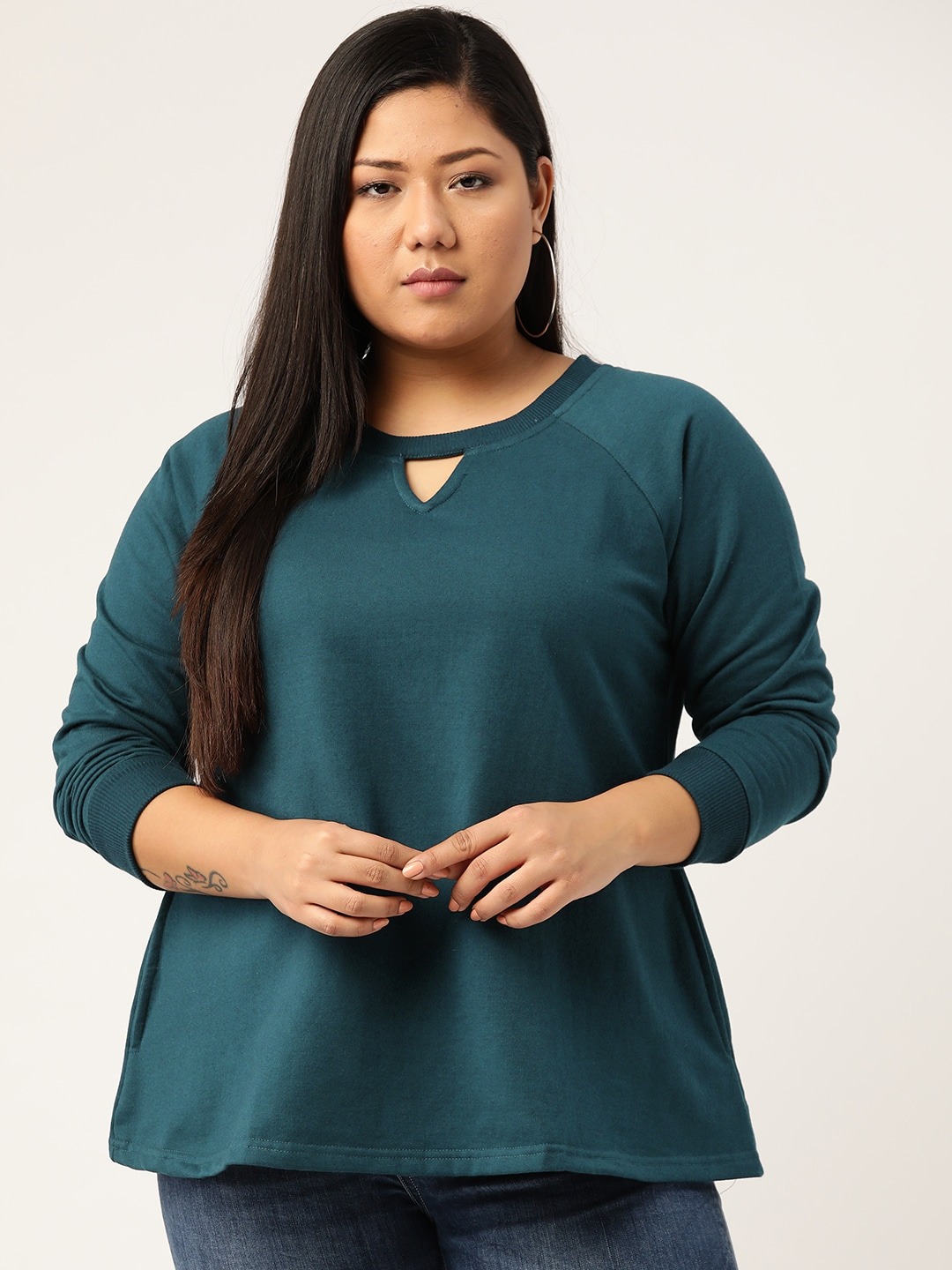 Women's Plus Size Teal solid color sweatshirt