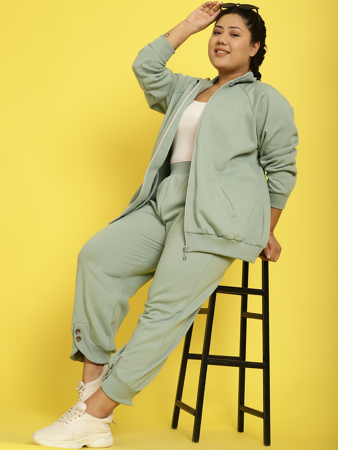 Women's Plus Size Light Green Solid Color Knitted Winter Trouser