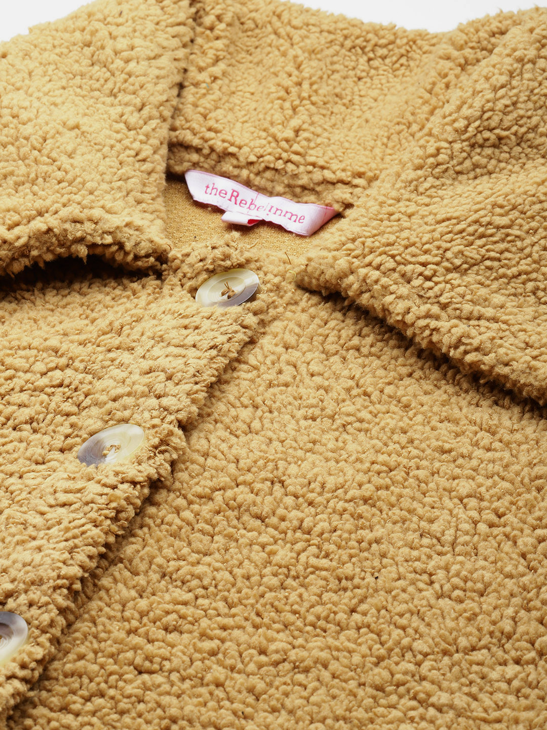 Women's Plus Size Camel Brown Color Teddy Winter Longline Jacket