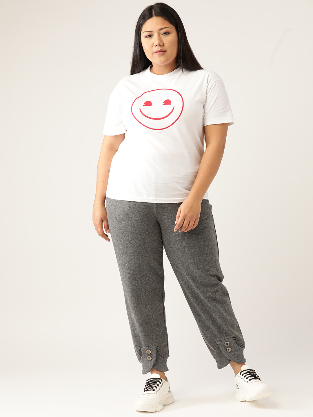 Women's Plus Size Charcoal Grey Solid Color Knitted Winter Trouser