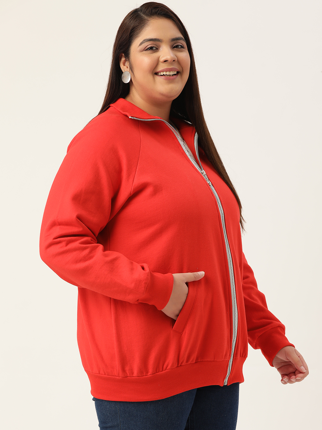 Women's Plus Size Red Solid Color Fleece Winter Jacket