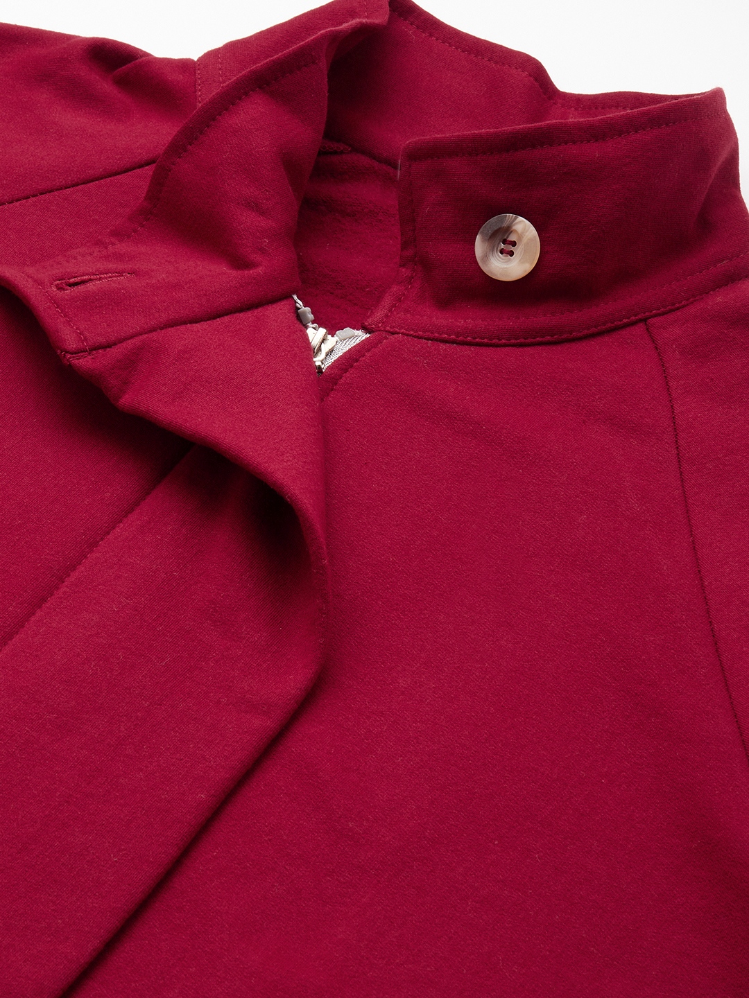 Women's Plus Size Maroon Solid Color Fleece Winter Tailored Jacket