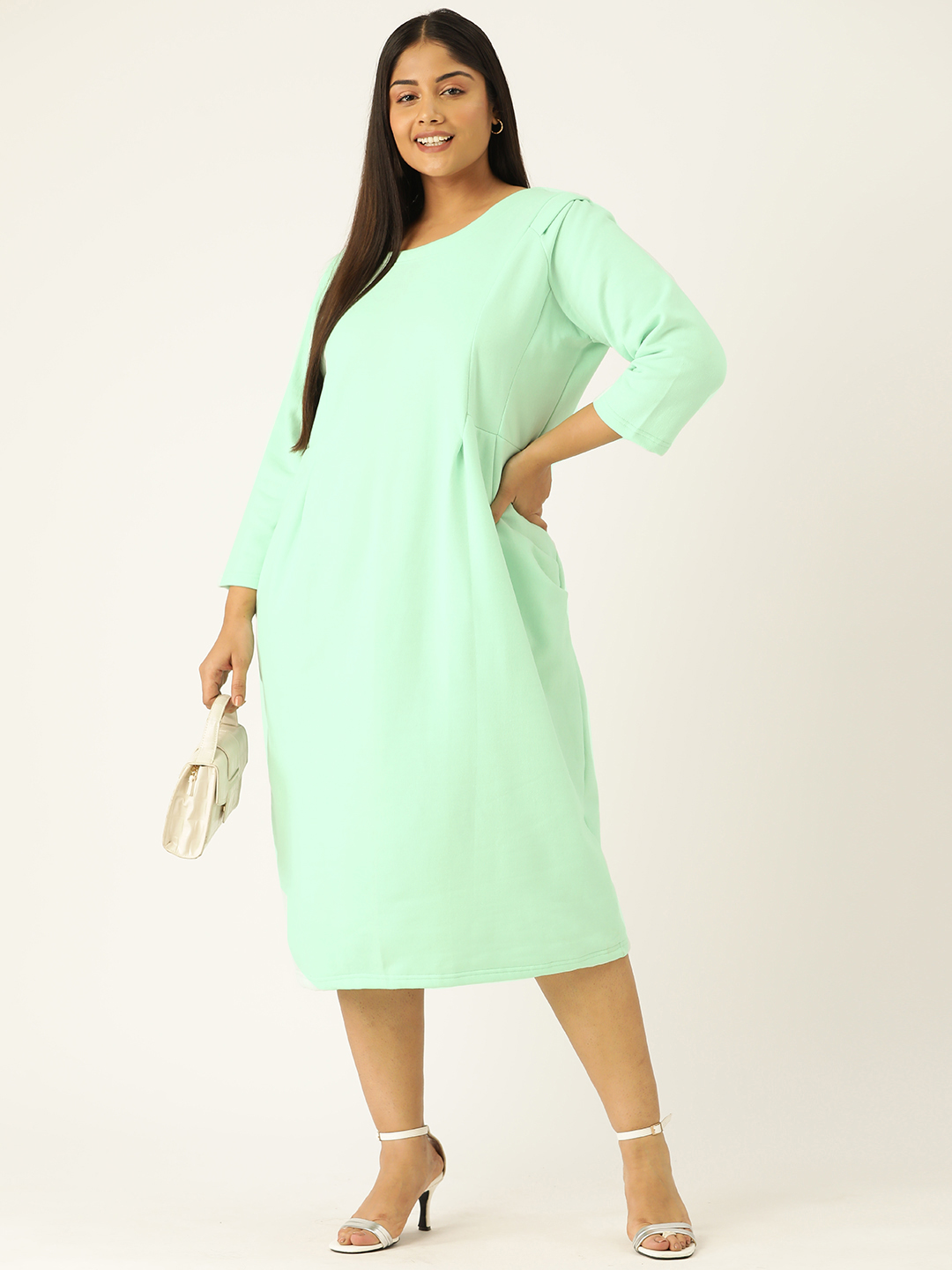 Women's Plus Size Sea Green solid color winter sheath knitted dress
