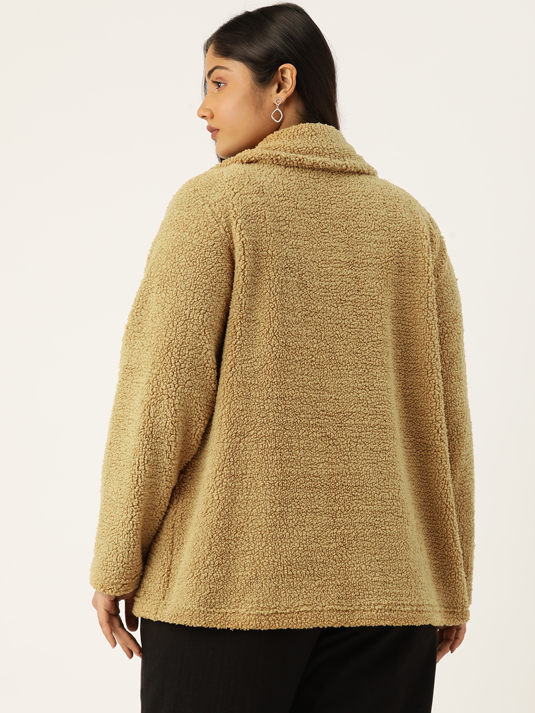 Women's Plus Size Camel Brown Color Teddy Winter Jacket