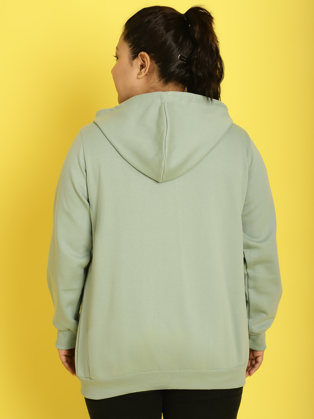 Women's Plus Size Light Green solid color fleece winter jacket