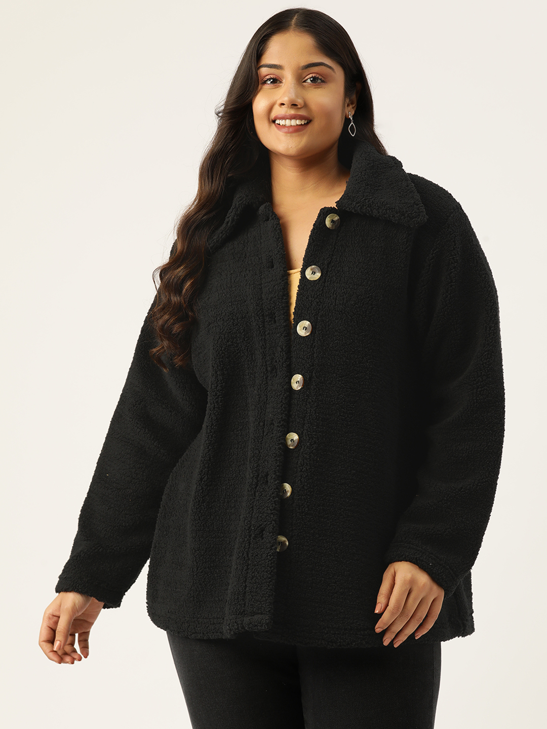 Women's Plus Size Black Color Teddy Winter Jacket