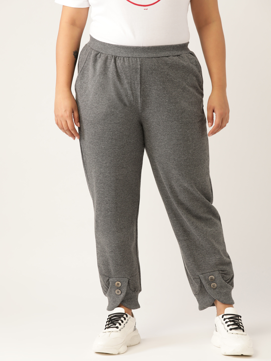Women's Plus Size Charcoal Grey Solid Color Knitted Winter Trouser