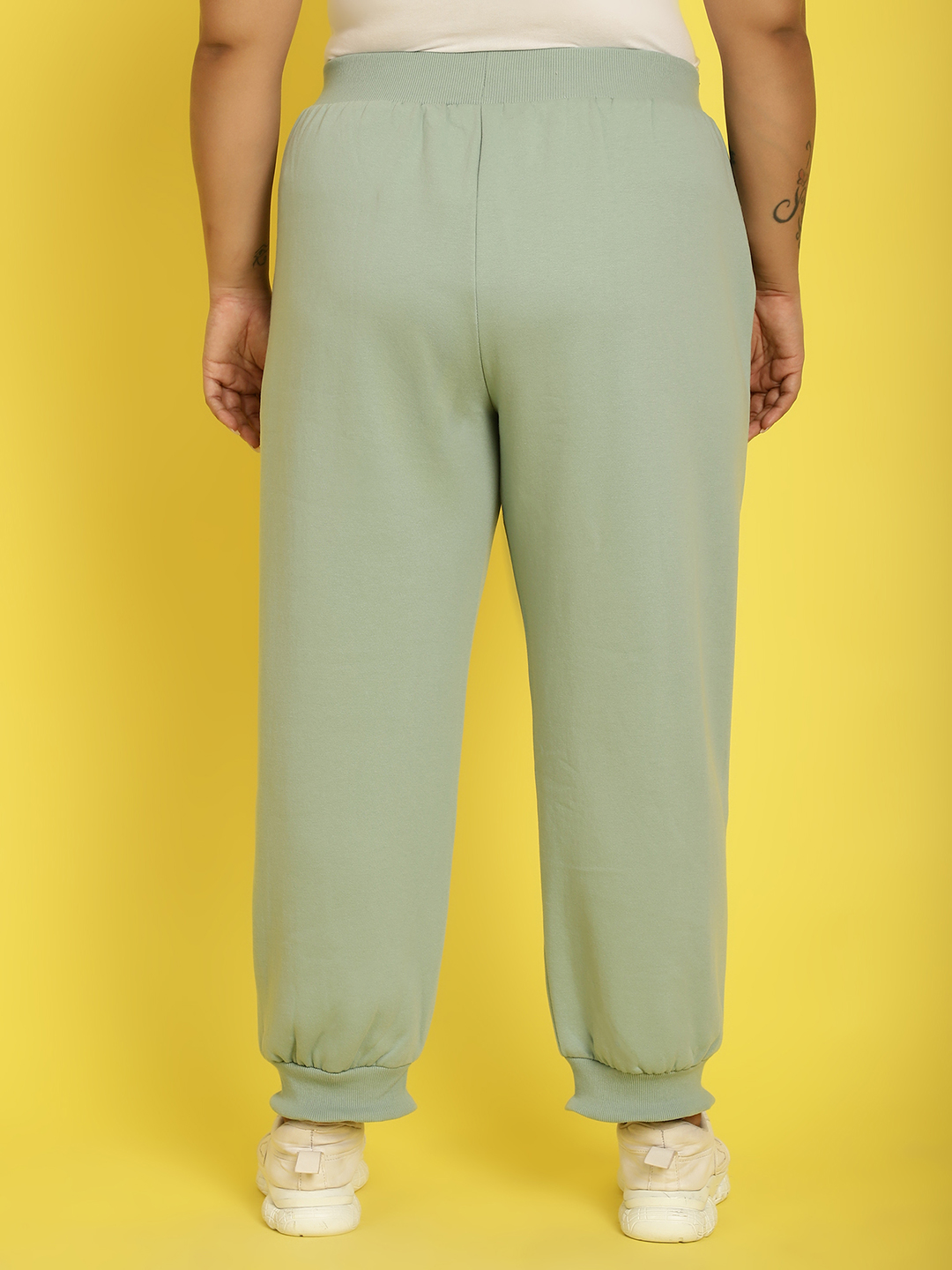 Women's Plus Size Light Green Solid Color Knitted Winter Trouser