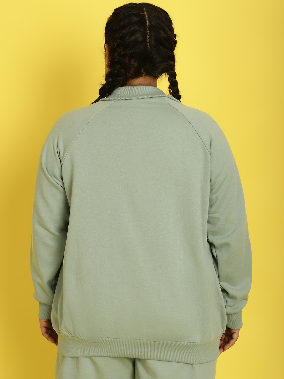 Women's Plus Size Light Green Solid Color Fleece Winter Jacket