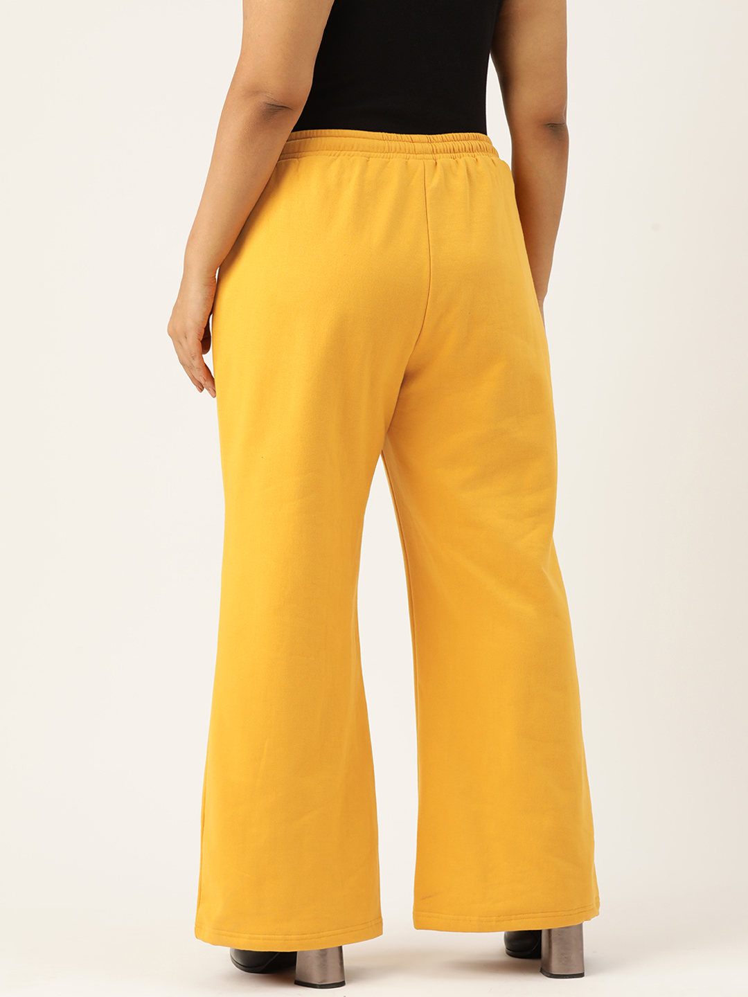 Women's Plus Size Yellow Solid Color Fleece Winter Trouser