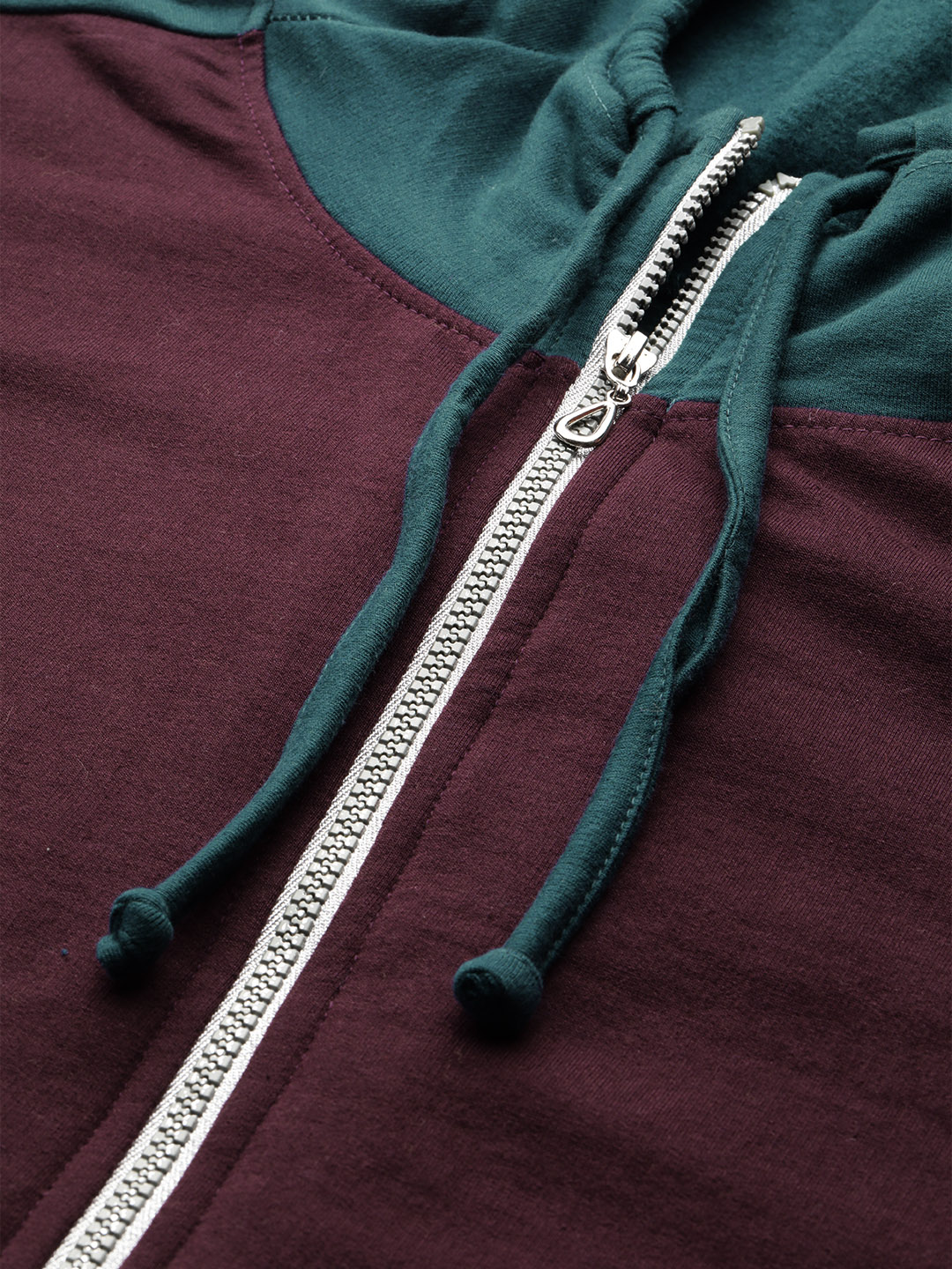 Women's Plus Size Burgundy and Teal Solid Color Block Fleece Jackets