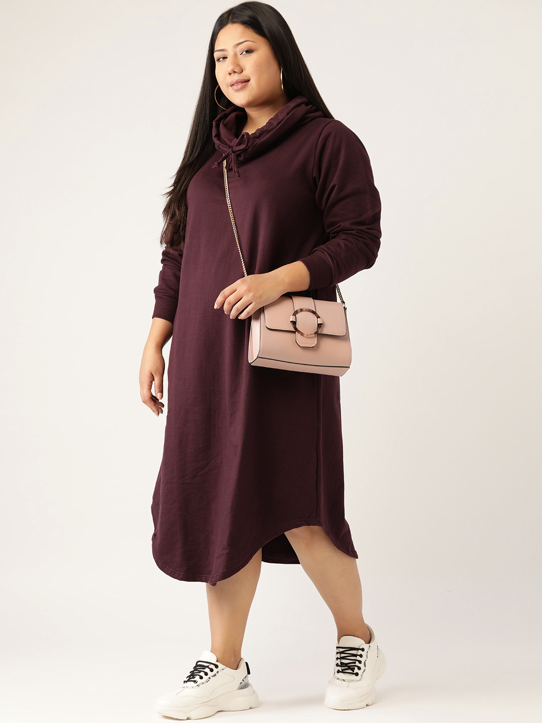 Women's Plus Size Plum Solid Color Fleece dress
