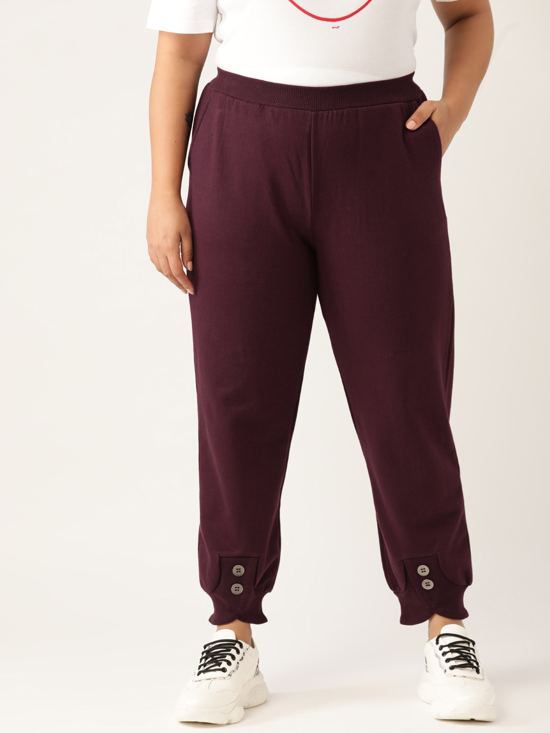 Women's Plus Size Plum Solid Color Knitted Winter Trouser