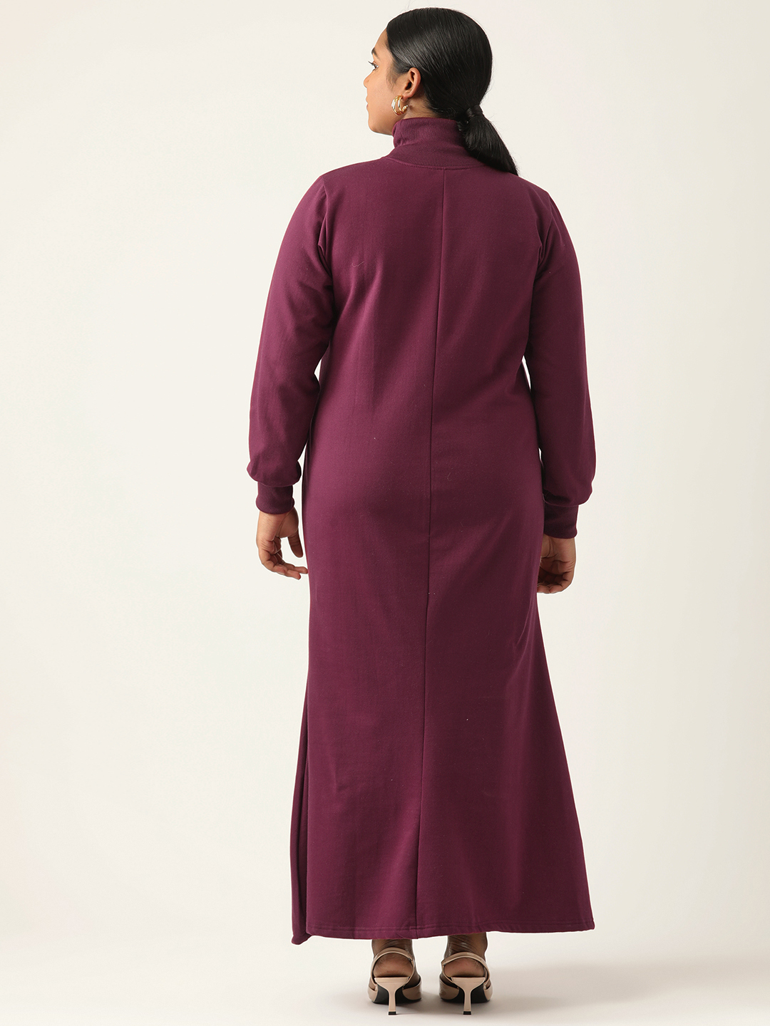 Women's Plus Size Plum solid color knitted Fleece Maxi Dress