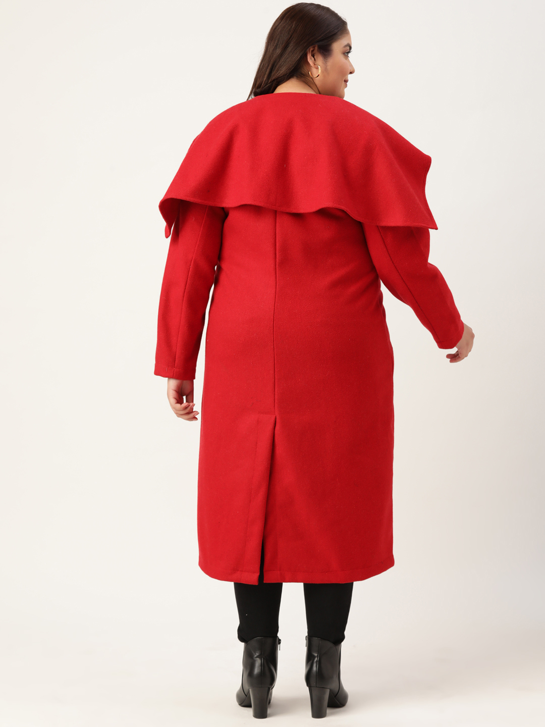 Women's Plus Size Red Solid Color Longline Felt Jacket