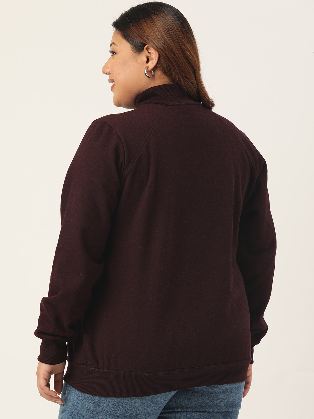 Women's Plus Size Plum Solid Color Fleece Winter Ribbed Sweatshirt