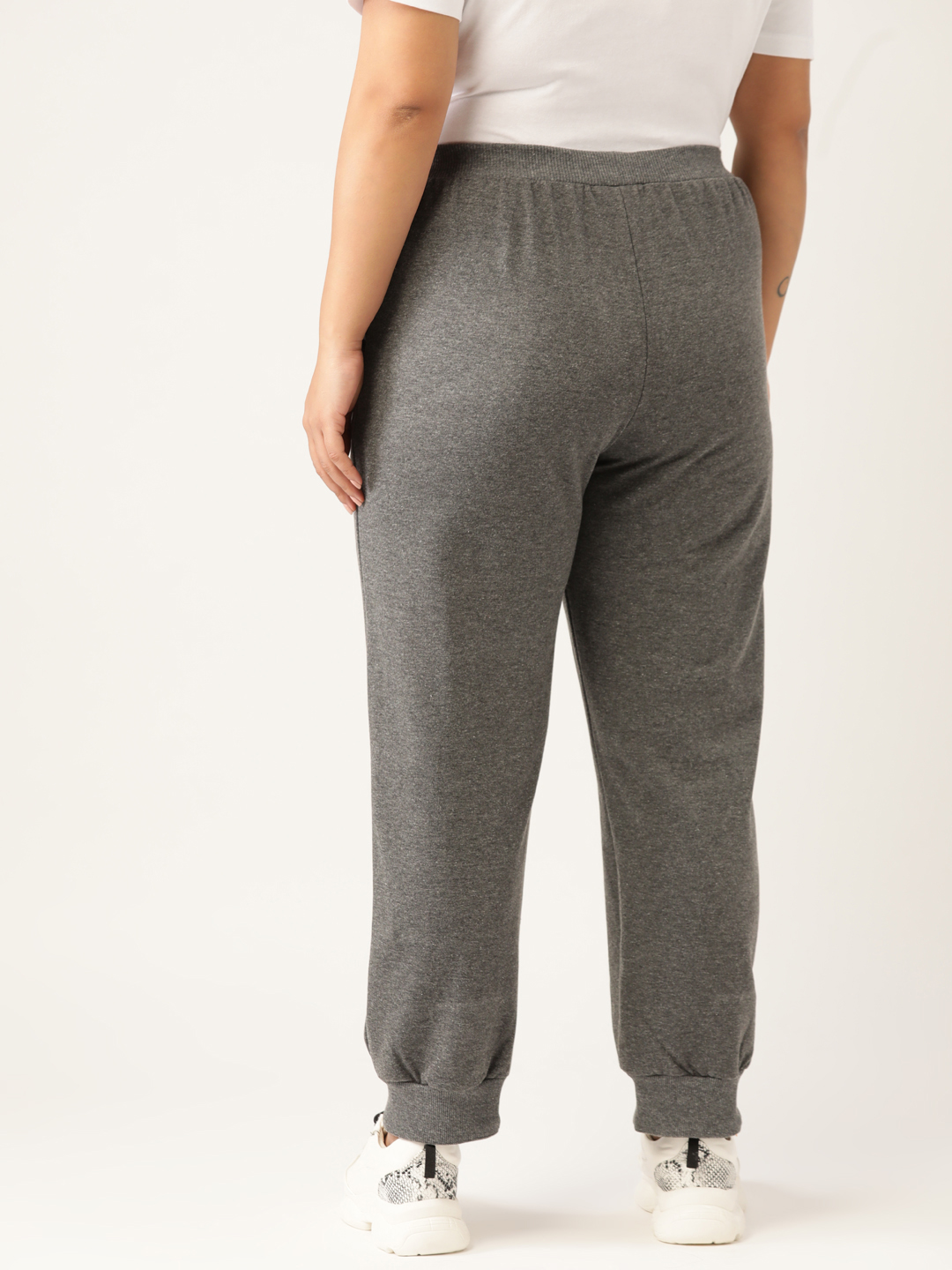 Women's Plus Size Charcoal Grey Solid Color Knitted Winter Trouser