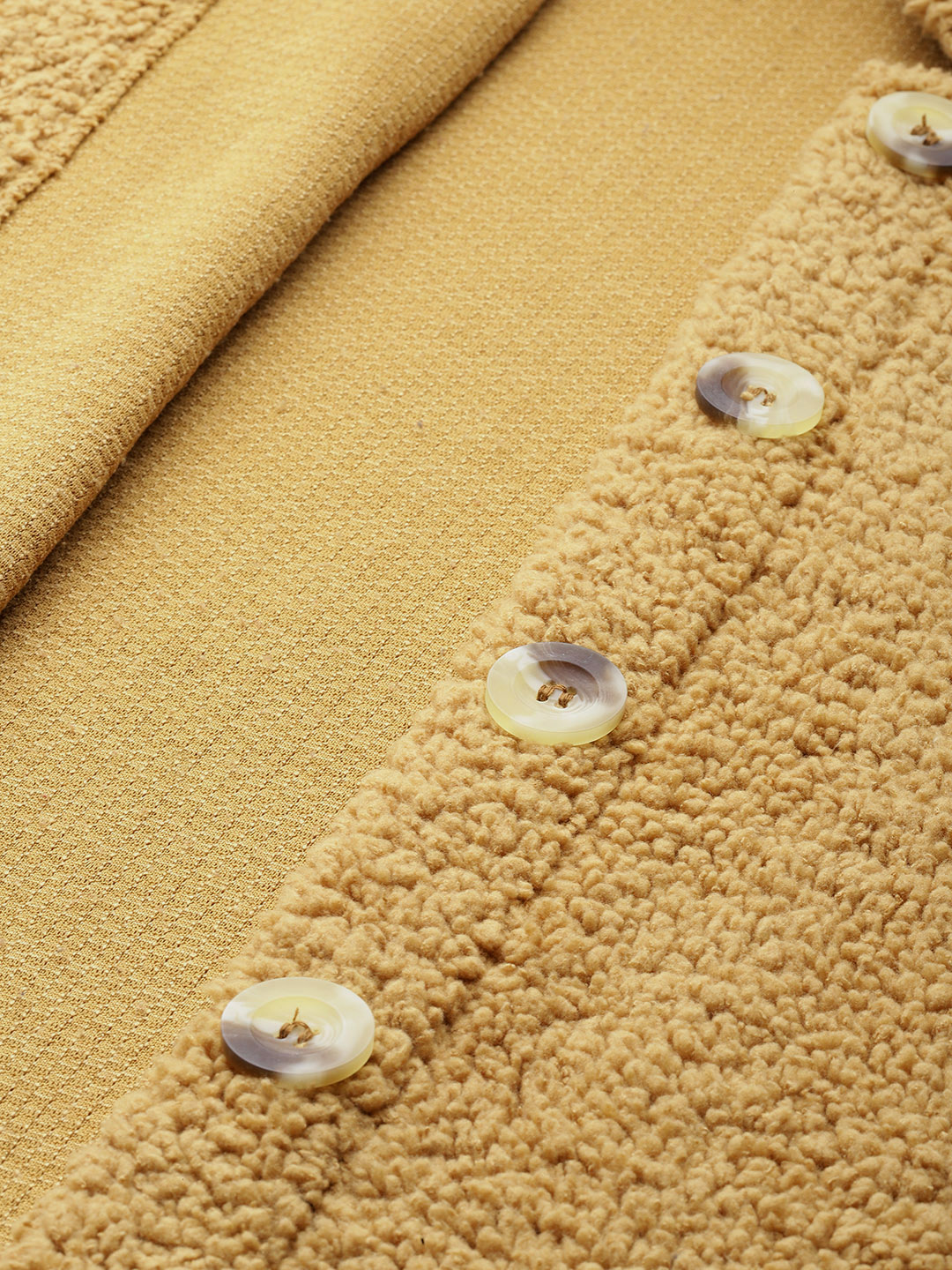 Women's Plus Size Camel Brown Color Teddy Winter Longline Jacket