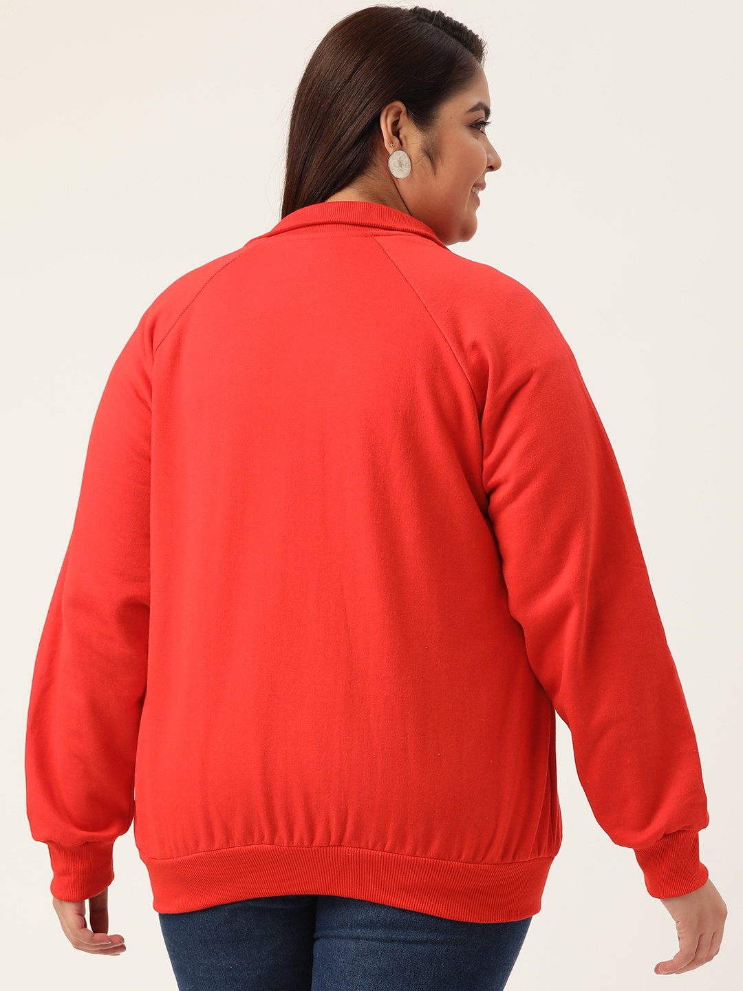 Women's Plus Size Red Solid Color Fleece Winter Jacket