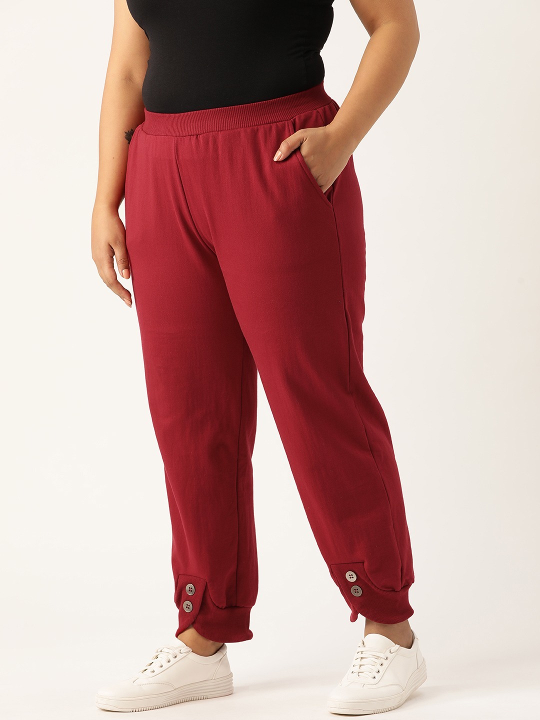 Women's Plus Size Maroon Solid Color Knitted Winter Trouser