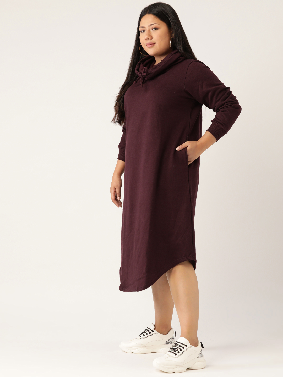 Women's Plus Size Plum Solid Color Fleece dress