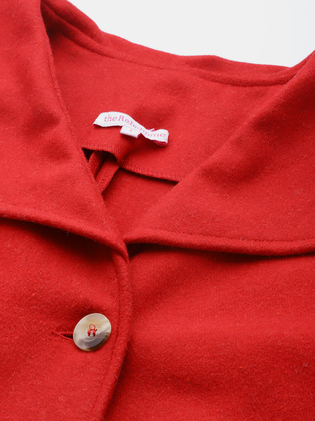 Women's Plus Size Red Solid Color Longline Felt Jacket